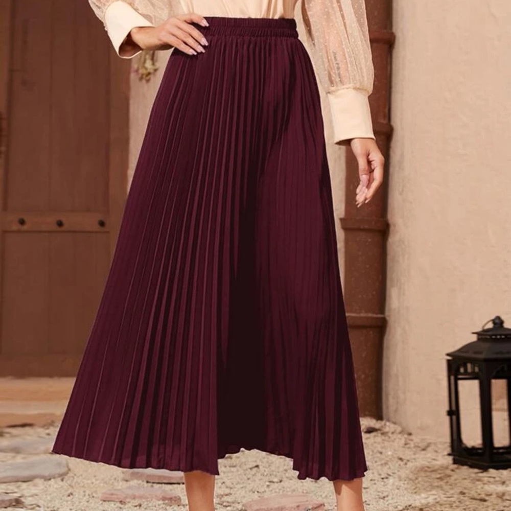 Minimalist preppy accordion pleated midi skirt black - Picture 3 of 6